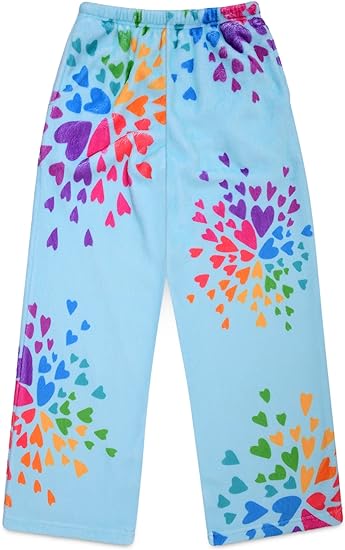 iscream Big Girls Silky Soft Plush Fleece Pants - Hearts & Flowers Collection
