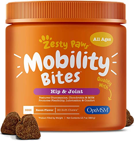 Zesty Paws Glucosamine for Dogs - Hip & Joint Supplement for Dog Arthritis Pain Relief - with Chondroitin & MSM - Advanced Natural Mobility Pet Soft Chews for Joints - All Breeds & Sizes - 90ct