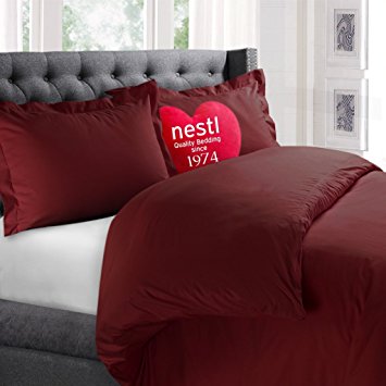 Nestl Bedding Duvet Cover, Protects and Covers your Comforter / Duvet Insert, Luxury 100% Super Soft Microfiber, Twin (Single) Size, Color Burgundy Red, 2 Piece Duvet Cover Set Includes 1 Pillow Sham