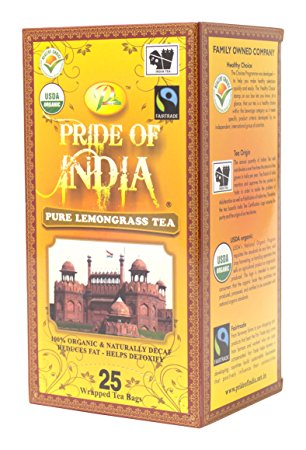 Pride Of India Organic Lemongrass Tea, Decaf, 25 Tea Bags