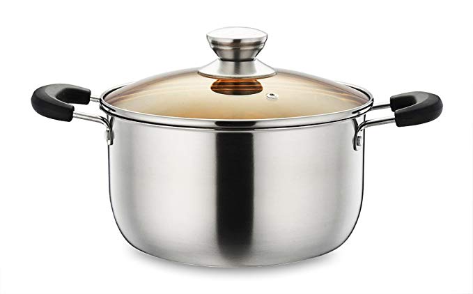 Stainless Steel Stockpot, P&P Chef 4 Quart Stock Pot with Lid, Heat-Proof Double Handles - Dishwasher Safe