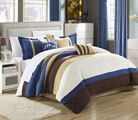 Chic Home 7-Piece Cathy Microsuede Piece Comforter Set, King, Blue