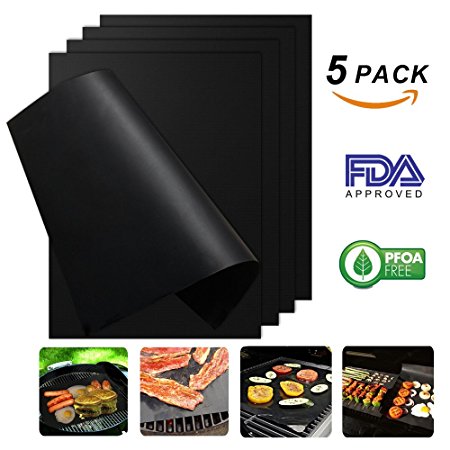 Grill Mat,Non Stick BBQ Grill & Bake Mats for Outdoor Gas Charcoal Electric Grill Oven,Withstand 500F(260°C),Reusable,Cuttable,Reversible,Dishwasher Safe(5 Pack)