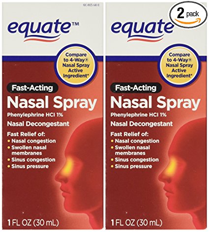 Equate - Nasal Four, Phenylephrine Hydrochloride, Decongestant Spray, (Compare To 4 Way), 1-Ounce (Pack of 2)
