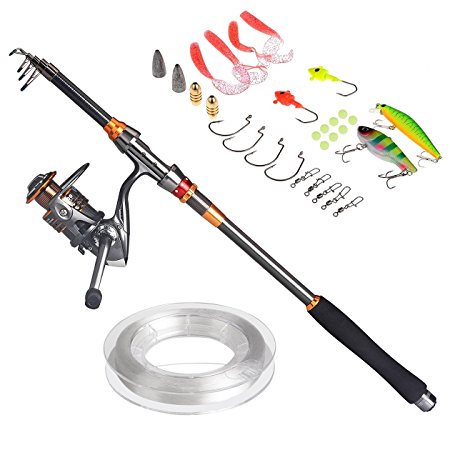 PLUSINNO Travel Spinning FULL Fishing Rod Combos Carbon Telescopic Fishing Rod Pole with Reel Line Lures Hooks and Accessories Combo Sea Saltwater Freshwater Kit Fishing Rod Kit