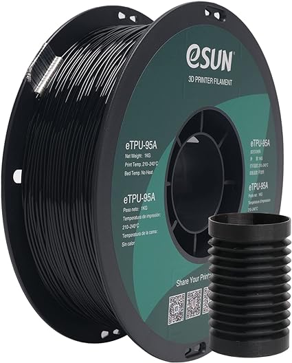 eSUN TPU 95A Filament 1.75mm, Flexible 3D Printer Filament TPU, Dimensional Accuracy  /- 0.05mm, 1KG Spool (2.2 LBS) 3D Printing Filament for 3D Printers, Black