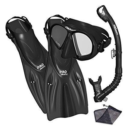 Promate Spectrum Snorkeling Mask Dry Snorkel Fins Gear Bag Set