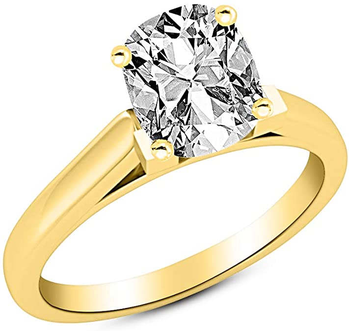 2 Ct Cushion Modified Cut Cathedral Solitaire Diamond Engagement Ring 14K White Gold (J Color VS2 Clarity)