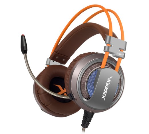 XIBERIA V10 PC Gaming Headphones Over-ear USB Headset with Microphone Volume Control - Brown
