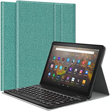 MoKo Keyboard Case Compatible with All-New Fire HD 10 & Fire HD 10 Plus Tablet(Only 11th Generation Tablet, 2021 Release), PU Tablet Cover Shell Case with Removable Wireless Keyboard, Green