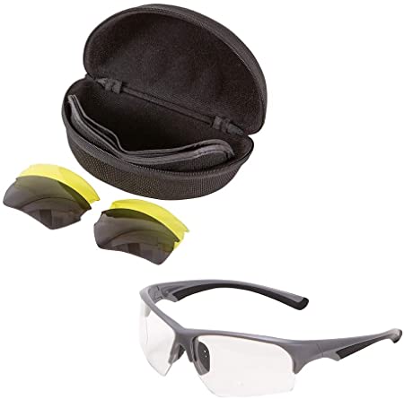 Ion Ballistic Shooting Glasses, 3 Interchangeable Lens Set: Clear, Yellow, Smoke, Padded Nose and Temple, Comes with Zipper Case for Storage, ANSI Z87.1 Rated, CE ISO12312-1:2103
