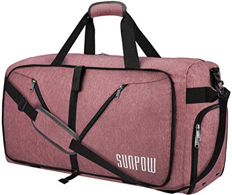 SUNPOW 85L Travel Duffel Bag, Large Weekender Bag With Shoes Compartment Tear Resistant Packable Duffle Bag For Men Women Orange-Pink