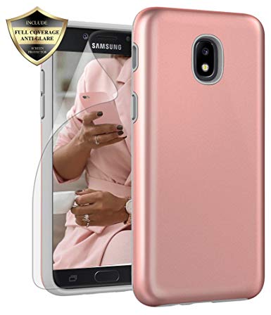 Samsung Galaxy J3 2018 Case, J3V 3rd Gen, J3 Star, Express Prime 3,J3 Achieve, Amp Prime 3 Case, Androgate Hybrid Matte Protective Cover Case with Full Coverage TPU Screen Protector,Rose Gold