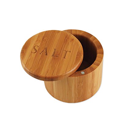 Totally Bamboo Salt Box, Salt, Etched Bamboo Container With Magnetic Lid For Secure Storage