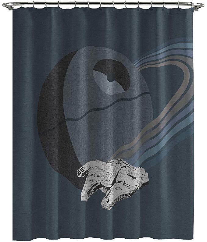 Jay Franco Star Wars Millennium Falcon Vs. Death Star Kids Shower Curtain - Fade Resistant Polyester, 70" inch x 72" inch