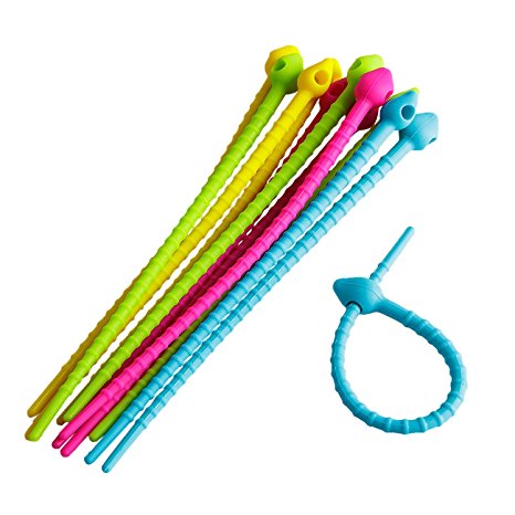 12pcs colorful All-Purpose Silicone Ties, Multi-use smart tie, Bag Clip, Bread Tie, Food Saver, household Snake Ties (12 pcs)