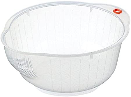 Inomata Japanese Rice Washing Bowl with Strainer, 2 Quart, Plastic, Clear, 2-Quart
