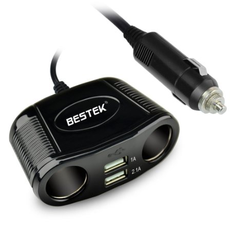 BESTEK 4 Way Car Cigarette Lighter Adapter with 2.1A Dual USB Charging Ports