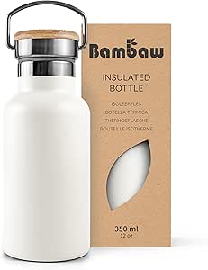 Bambaw 12 oz Water Bottle Insulated, White Water Bottle with Handle, Travel Water Bottle Stainless Steel, Insulated Water Bottle No Straw, Small Metal Water Bottle – Polar White