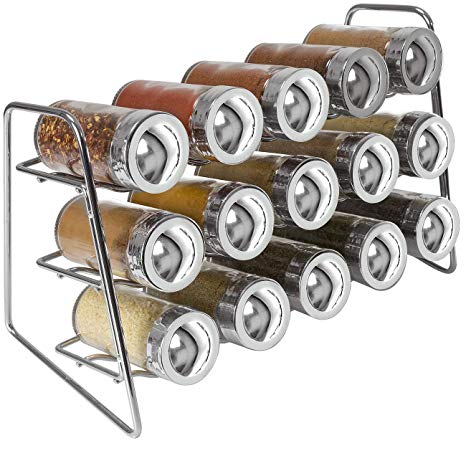 Sorbus 3 Tier Spice Rack Organizer with 15 Glass Bottle Spice Jars, Great for Countertops, Cabinet, Kitchen, Dining, Pantry Storage (Chrome)