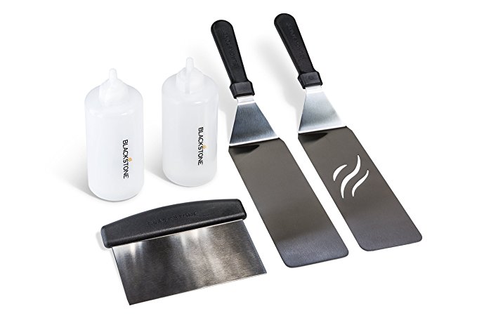 Blackstone 1542 5 Piece Professional Grade Grill Griddle BBQ Tool Kit with FREE Recipe Book - 2 Spatulas, 1 Chopper Scrapper and 2 Bottles - Great for Flat Top Cooking, Camping and Tailgating