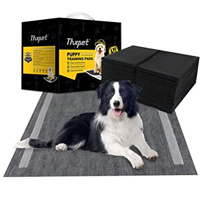 Thxpet Pet Puppy Pads Black Activated Carbon 22" by 23" Wee Wee Dog Pee Potty Training Pad Bamboo Charcoal 80 Count