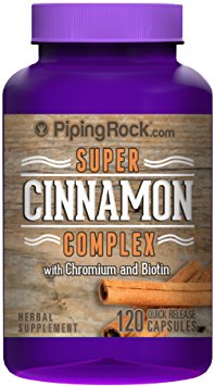 Piping Rock Super Cinnamon Complex with Chromium & Biotin 1500 mg 120 Quick Release Capsules Herbal Supplement