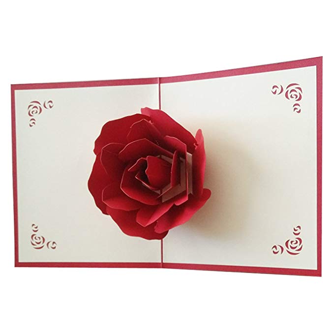 OSUNP Big Rose 3D Pop UP Greeting Cards Fantastic Flower Handmade Gift Card Origami & Kirigami For Valentine's Day Birthday Anniversary Invitation Wedding Love Gifts
