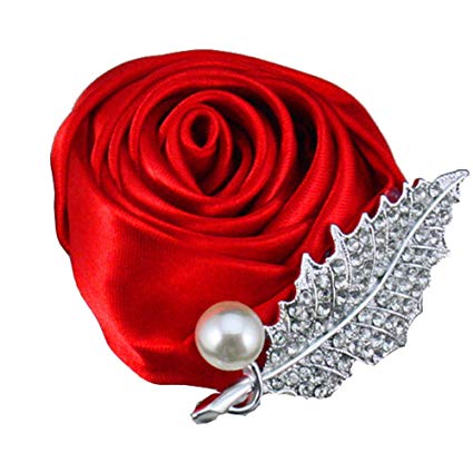 Western Style Wedding Groom Groomsmen Boutonniere Bride Bridesmaid Crystal Pearl Fashion Brooch Suit Dress Accessories (White) (red)