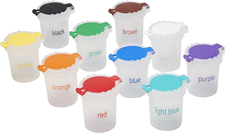 ECR4Kids Large Trilingual No Spill Paint Cups with Lids - Educational Art Supplies for Kids and Toddlers (10-Piece Set)