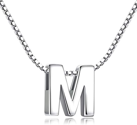 Candyfancy Initial Necklace 925 Sterling Silver Letter Pendant Personalized 26 Alphabet Necklace for Women Men