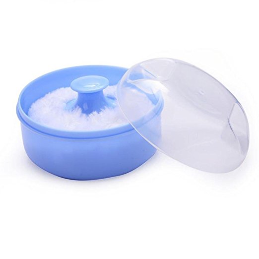 Voberry® Baby Soft Face Body Cosmetic Powder Puff Sponge Box Case Container (blue)