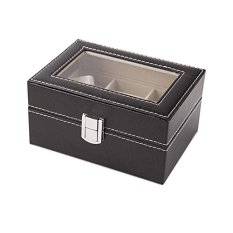 PU Faux Leather Watch Box Wrist Watches Display Storage Box Case with Cushion Gift Jeweler Bracelets Bangles Box Transparent Plastic Shell