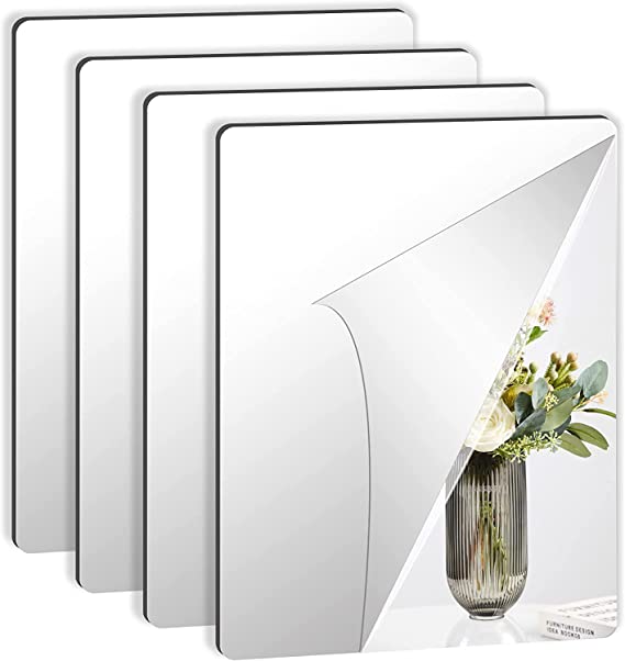 4 Pack Self Adhesive Mirror 30x40cm Adhesive Mirror Tiles 2MM Thick Acrylic Stick On Wall Mirrors Sheets Removable Mirror Stickers for Home Decoration