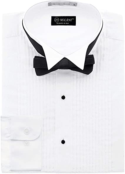 Milani Wing Tip Collar Tuxedo Shirt with Convertible Barrel Cuffs and Bow Tie