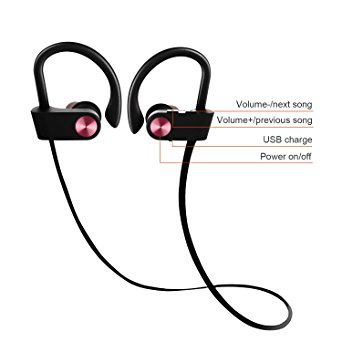 u8 sport bluetooth headphone， wireless bluetooth headphone， IPX7 Waterproof HD Stereo Sweatproof In Ear Earbuds 8 Hour Battery Noise Cancelling Headsets for Gym Running Workout (PINK)