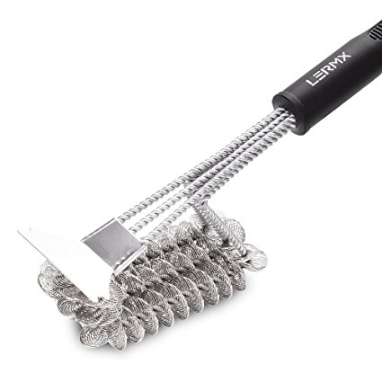 Bristle Free Barbecue Grill Brush & BBQ Cleaning Scraper【Updated Version】, LERMX Rust Resistant Stainless Steel Barbecue Brush Cleaner with Triple Scrubber and Scraper, 100% Safe For all Grill Grates