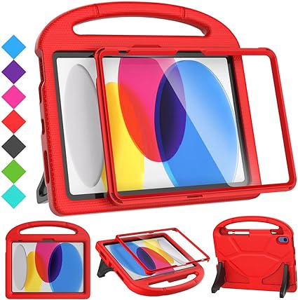 SUPLIK Kids Case for iPad 10th Generation (10.9-inch, 2022), iPad 10th Gen Case with Screen Protector, Durable Shockproof Handle Stand Kids Cover with Pencil Holder for Apple iPad (10 GEN), Red