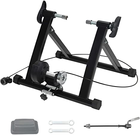 Bike Trainer Stand for Indoor, Bike Resistance Trainers Portable Foldable Riding Exercise Magnetic Bicycle Trainer with Noise Reduction Wheels for 26in-28in, 650B/700C Wheels - H HUKOER
