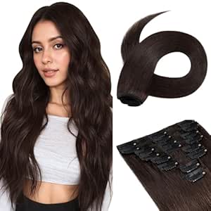 Benehair Clip in Hair Extensions Real Human Hair Dark Brown Hair Extensions Clip in Human Hair Long Straight Remy Natural Full Head 8pcs Real Hair Extensions for Women 16inch #2 Dark Brown