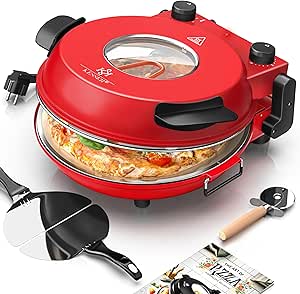 KESSER® Pizza-Ofen elektrisch bis 400 Grad | Elektrischer Pizzabäcker 1200W mit feuerfester Steinplatte & Timer Durchmesser 32cm | 5 Heizstufen & Sichtfenster | inkl. Pizzaschneider & Rezeptbuch