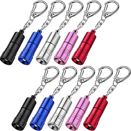 10 Pieces Mini LED Flashlight Keychain Bright LED Keychain Ring Light Torch with Hook, Batteries Included