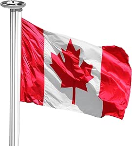 BRUBAKER Flagpole Set with Canada Flag and Solar Lights - 6m (20 Ft) In-Ground Aluminum Pole, 150x90cm (3x5 Ft) Canadian Flag and Solar Powered Automatic Flag Pole Lights Kit
