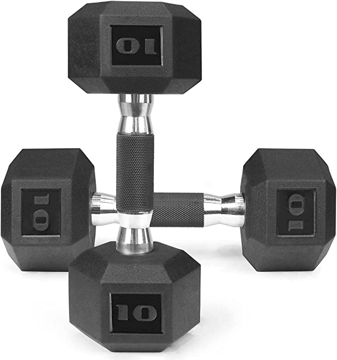 WF Athletic Supply Rubber Encased Hex Dumbbells with Rubber Grip Contoured Handle for Muscle Toning, Strength Building & Full Body Workout