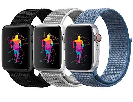 INTENY Sport Band for Apple Watch 38mm 40mm 42mm 44mm, Soft Lightweight Breathable Nylon Sport Loop Replacement Strap for iWatch Apple Watch Series 4, Series 3, Series 2, Series 1