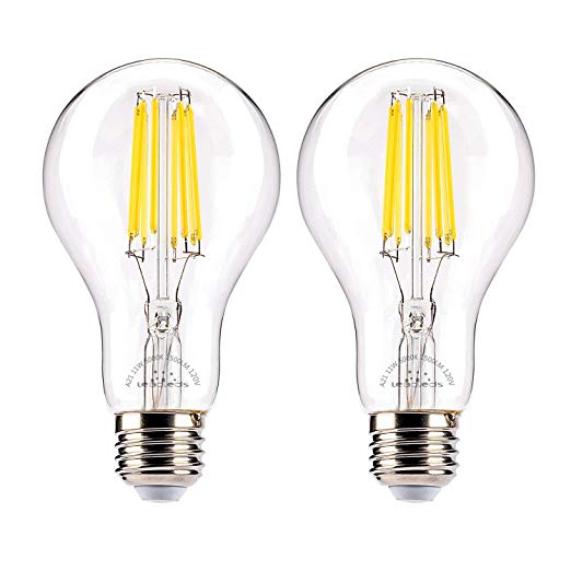 Leadleds 11W LED Filament Bulb 100 Watt Equivalent, A21 LED Bulb Edison Style 5000k Daylight White 1500 Lumens, Medium Base E26 LED Light Bulbs Dimmable, 2-Pack