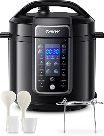 COMFEE’ 9-in-1 Electric Pressure Cooker 14 Presets Instant Multi Cooker Olla de Presion Non-Stick Pot Yogurt Maker Rice Cooker Slow Cooker Sauté Steamer 6 Quarts Black