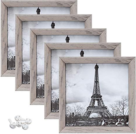 upsimples 5x5 Picture Frames with High Definition Glass,Rustic Photo Frames for Wall or Tabletop Display,Set of 5