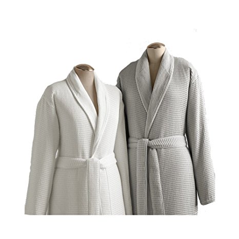 Kassatex Waffle Terry Bathrobe Collection, 100% Cotton, Made in Turkey (Beige Waffle Outside, Thick Terry Inside