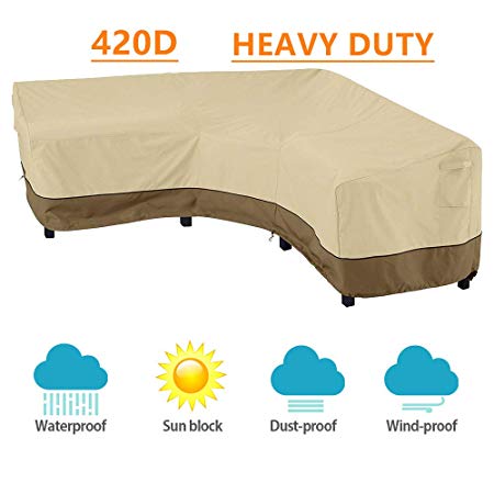 Wrightus Heavy Duty 420D Patio Furniture Sectional Sofa Cover Upgrade Couch Covers Waterproof L-Shaped Outdoor Garden Couch Protector All Weather Protection, V Shaped